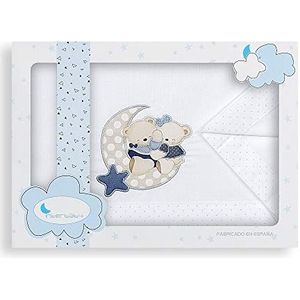 Bedlaken voor babybed, 50 x 80 cm, 100% katoen (hoeslaken + dekbedovertrek + kussensloop) (blauwe beer)