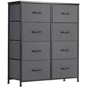 SURFOU Commode met laden, kast met 8 stoffen laden, ladekast grijs 30 cm diep, 80 cm breed, metalen frame, hal meubels voor woonkamer, slaapkamer, gangen, ingangen, kleuterscholen