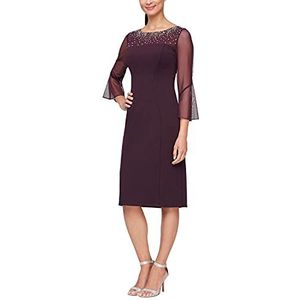 Alex Evenings Women's Short Shift Cocktail Dress with Embellished Illusion Detail, Wedding Guest (Petite and Regular Sizes), Aubergine, 12