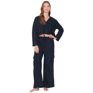 TRENDYOL Pajama Set - Zwart - Plain, donkerblauw, S