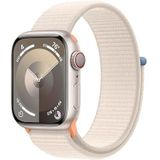Apple Watch Series 9 (GPS + Cellular 41 mm) Smartwatch - Kast van sterrenlicht aluminium - Sterrenlicht geweven sportbandje. Conditie bijhouden, Saturatie-app en Ecg-app, CO₂- neutraal