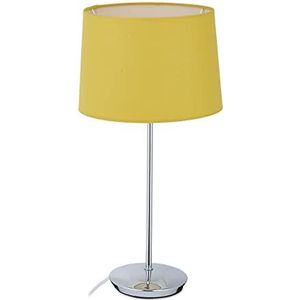Relaxdays tafellamp met lampenkap, verchroomde voet, E14 fitting, woon- & slaapkamer, nachtlampje, geel
