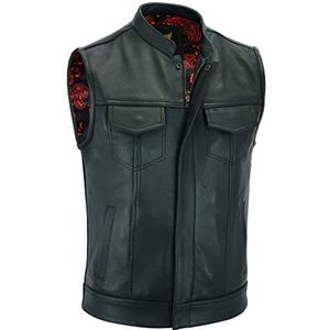 Leatherick Groove Club Leren bikervest voor heren, traditionele voering van paisley-satijn (FR/ES, digitaal, 62, normale maat)