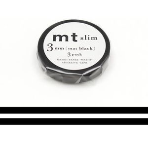 MT Masking Tape Slim Set van 3 rollen voor decoratie van washi-papier, 3 mm x 7 m, effen zwart/mat zwart