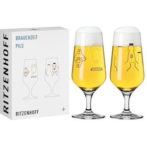 RITZENHOFF 3471007 Bierglas 300 ml - Set van 2 - Serie Brauchzeit Bierfles en Flesopener, meerkleurig - Made in Germany