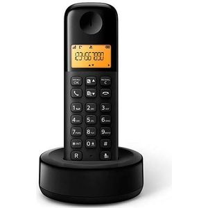 Zwarte draadloze telefoon met lcd-display, beller-ID en DECT-technologie, ideaal voor thuis en op kantoor.