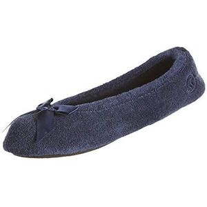 Isotoner Dames badstof ballerina's met strik voor indoor outdoor comfort pantoffels, Donkerblauw, X-Large/(Medium)