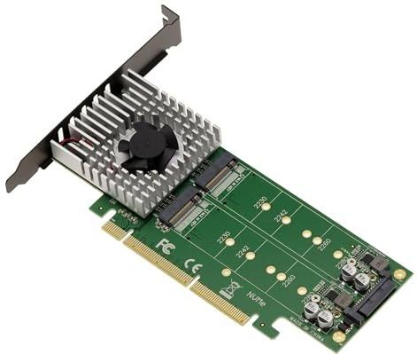 KALEA-INFORMATIQUE - 16x Dubbelzijdige PCIe 3.0 Controllerkaart - Voor 4 M.2 NVMe M Key SSD's - Met Geforceerde Ventilatie