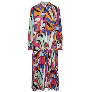 YAS Yasalira Ls Long Shirt Dress S. Noos maxi-jurk voor dames, Fuchsia Purple/Aop: grafische print, M