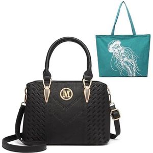 Miss Lulu Handtas voor dames, shopper, handtas voor dames, middelgroot, shopper, schoudertassen, 2-delige set, zwart/groene shopperset