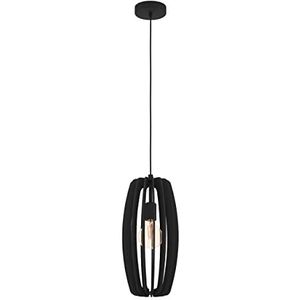 EGLO Hanglamp Bajazzara, 1-lichts pendellamp eettafel, lamp hangend in scandinavisch design voor woonkamer en eetkamer, eettafellamp van zwart hout en metaal, E27 fitting