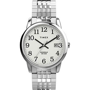 Timex Easy Reader Heren 35mm Expansion Band Horloge met perfecte pasvorm TW2V05400, Zilver-toon/Wit, armband