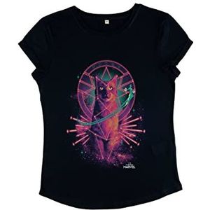 Marvel Dames Captain Cat Goose Dames T-shirt met rolmouwen, donkerblauw, S