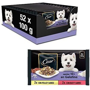 Cesar Senior 10+ hondenvoer, natvoer selectie in gelei met kip/rundvlees en rijst, 13 x (4 x 100 g)