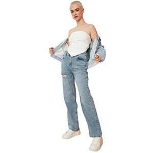 Trendyol Vrouw Jung hoge tailleband wijde pijpen wijde pijpen van de jaren 90 jeans, blauw, 42