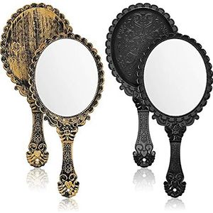 NA 2 stuks handspiegels, retro patroon handvat make-up spiegel cosmetische spiegel ovaal reizen spiegel retro romantisch beauty tool kleine spiegel voor vrouwen