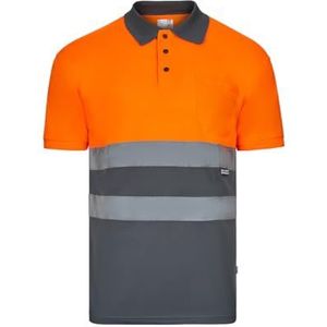 Velilla 173, tweekleurig poloshirt, korte mouwen, grijs en neonoranje, maat L