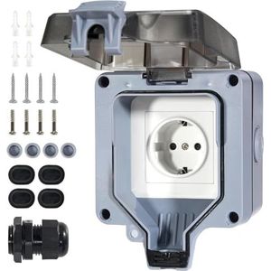 IP66 Buitenstopcontact, waterdicht, met schakelaar, controlelampje, tuinstopcontact, buitenstopcontact, vochtige ruimtes, opbouwstopcontact, buiten met klapdeksel