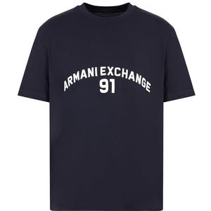 Armani Exchange Heren Big Embroidered Logo, Regular Fit T-Shirt, Blauw, XL, deep navy, XL
