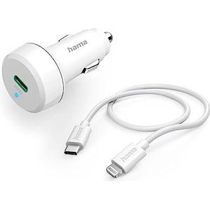 Hama 20 W autolader (USB C - Lightning, Power Delivery, 1 m, voor Apple iPhone, snelle, sigarettenaansteker, auto), wit