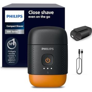 Philips Shaver 500 Series – Compact Elektrisch Scheerapparaat, Lift & Cut, SteelPrecision-mesjes, 3D Floating-scheerkoppen, Nat & Droog Scheren, Reisetui, Reisvergrendeling, Magnetische Kap, S595/05