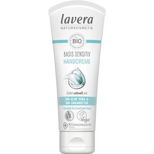 lavera Basis Sensitiv Handcrème, met biologische aloë vera en biologische sheaboter, trekt snel in, langdurige vocht, intensieve verzorging, natuurlijke cosmetica, veganistisch, biologisch (1 x 75 ml)