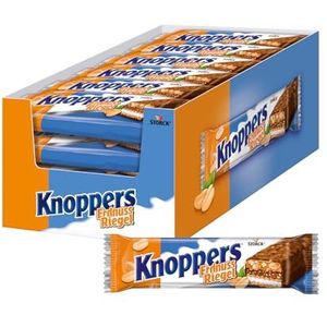 Knoppers Pindareep – 24 x 40 g – wafelreep met melkcrème, pindacrème, gezouten, gehakte pinda's en zachte karamel omhuld met melkchocolade