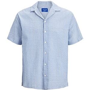 Jack & Jones Jorcaleb Seersucker herenshirt, korte mouwen, Kasjmier Blauw/Stripes:/, M