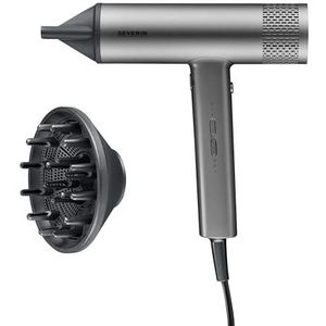 SEVERIN High performance haardroger met BLDC-motor en ionentechnologie, haardroger met magnetische diffuser en concentrator, vermogen 2000 W, grijs, HT 0169