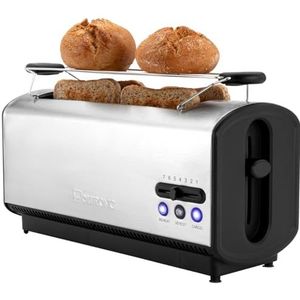 Clatronic TA 3687 Broodrooster voor 4 sneden, ontdooi-/opwarm-/snelstopfunctie, traploos instelbare bruiningsgraad, centreringsfunctie, roestvrijstalen behuizing, zwart/roestvrij staal