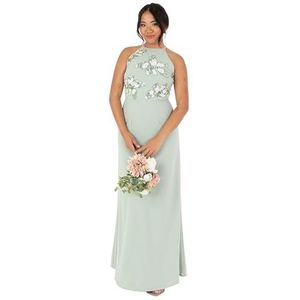 Maya Deluxe Maxi-jurk voor dames, mouwloze haltertop, bloemen, pailletten, verfraaid A-lijn voor bruiloft, gast, avondbaljurk, Groene Lelie, 54