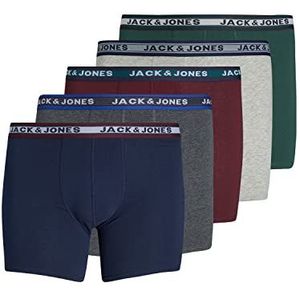 JACK&JONES PLUS Heren JACOLIVER Trunks 5 Pack NOOS PLS Boxer Shorts, Dark Grey Melange/Detail:Sea Moss-Port Royal Navy Blazer-Light Grey Melange, 2XL