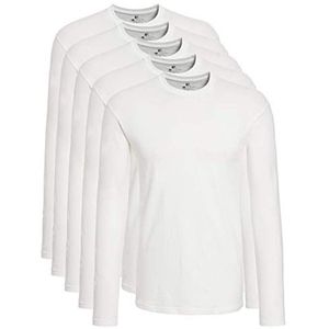 Lower East Heren Shirt met lange mouwen en ronde hals, gemaakt van 100% katoen, Wit, set van 5, 3XL