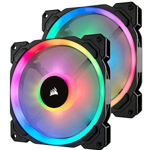 Corsair Ll Series, Ll140 Rgb, 140Mm Dual Light Loop Rgb Pwm Fan, 2 Fan Pack Met Verlichtingsknoop Pro,zwart