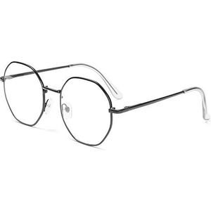 Klassieke Octagon Frame Retro Metalen Platte Spiegel Eyewear Bijziendheid Bril Optische Bril Brillen (Sterkte -1.00, Zwart)