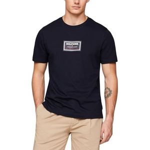 Tommy Hilfiger Heren Label Hd Print Tee S/S T-shirts, blauw, XL, woestijn hemel, XL