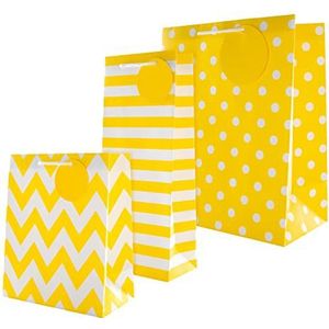 Hallmark Cadeauzakje voor meerdere gelegenheden - 3 essentiële zakken in 3 eigentijdse gele ontwerpen