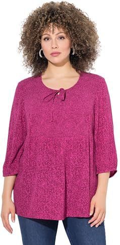 Ulla Popken - Blouse - Lichtroze / Donkerroze - A-lijn - Driekwart Mouw