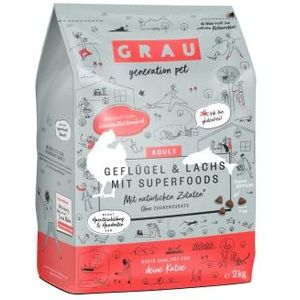 GRAU - het origineel - droogvoer voor katten, gevogelte & zalm met superfoods, 1 verpakking (1 x 2 kg), glutenvrij, voor volwassen katten