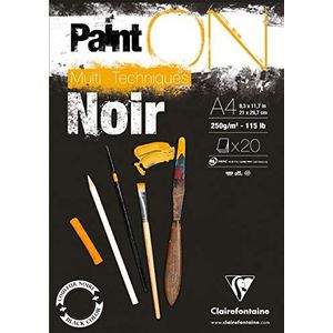 Clairefontaine 975169C Tekenblok Painton Multi-Technisch – 20 vellen tekenpapier multi-tech met licht ruwe korrel – zwart – A4 21 x 29,7 cm 250 g