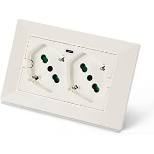 FANTON 421000 universele meervoudige stekkerdoos OPERA/PLA dubbel stopcontact 2P + T 16A 1 USB-C 5V 3A voorbedraad 3 modules + USB C/A adapter