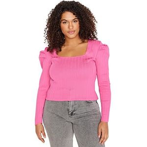 Trendyol Damesblouse met rechte lange mouwen, getailleerd in plussize, roze, XL grote maten