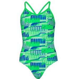PUMA Zwempak voor meisjes, bedrukt badpak, 1P, Fluo Green Combo, 140 cm