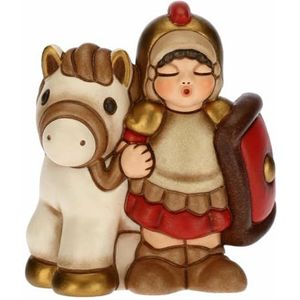 THUN - Soldaat kinderbed figuur met paard - kerstversiering thuis - klassieke wieg lijn, rode variant - keramiek - 7,5 x 5,5 x 8,5 h cm