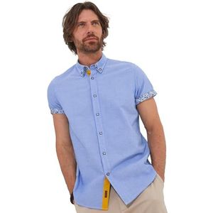 Joe Browns Heren Oxford overhemd met dubbele kraag en korte mouwen, blauw, L, Blauw, L