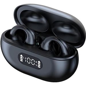 STFMHEZ Open ear hoofdtelefoon, oorclip, botgeluid, bluetooth 5.3 met microfoon ruisonderdrukking, 28 uur speeltijd, dual led-display, IPX7 waterdicht, voor joggen, hardlopen, fietsen, gym (zwart)