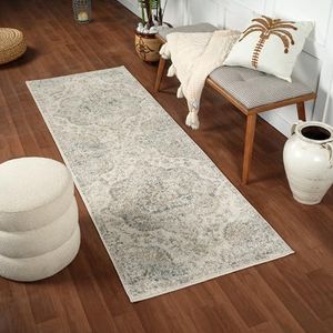 Surya Rabat Vintage tapijt, tapijtloper voor woonkamer, hal, keuken, traditioneel veelkleurig boho-tapijt, gemakkelijk te onderhouden, grote tapijtlopers, 80 x 230 cm, beige, grijs, houtskool, amber