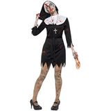 Zombie Sister Costume, Black, Dress, Headpiece, Belt & Cross Necklace, (PLUS X1)