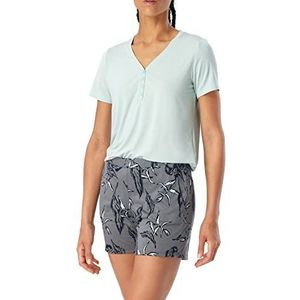 Schiesser Dames slaapbroek kort katoen shorty - Mix + Relax, Groen Floral_179269, 34