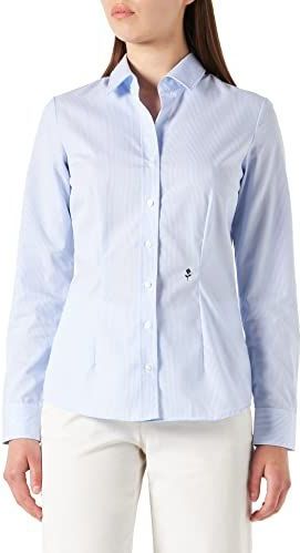 Seidensticker - Damesblouse - Blauw - 100% Katoen - Slim Fit